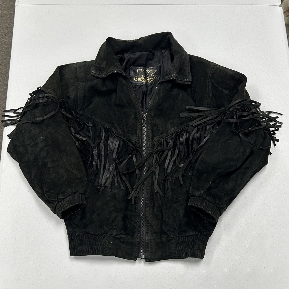 KC Collections Fringe Suede Jacket Womens Small Black Good Western Vintage Zip
